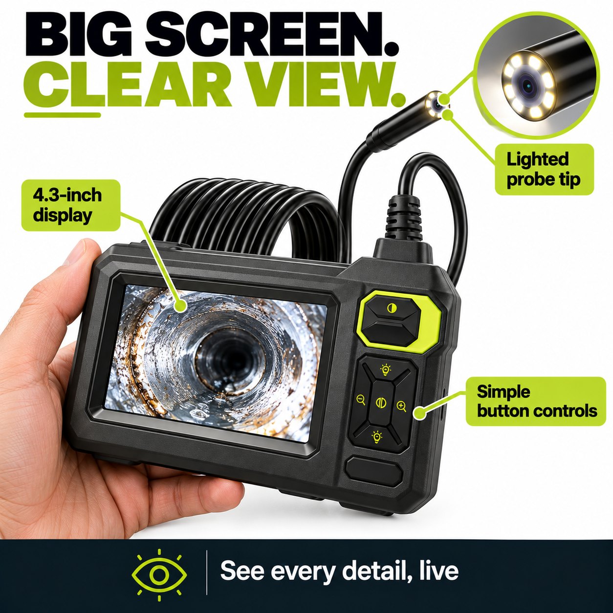 TechCar ClearView Inspection Camera, 4.3" Screen