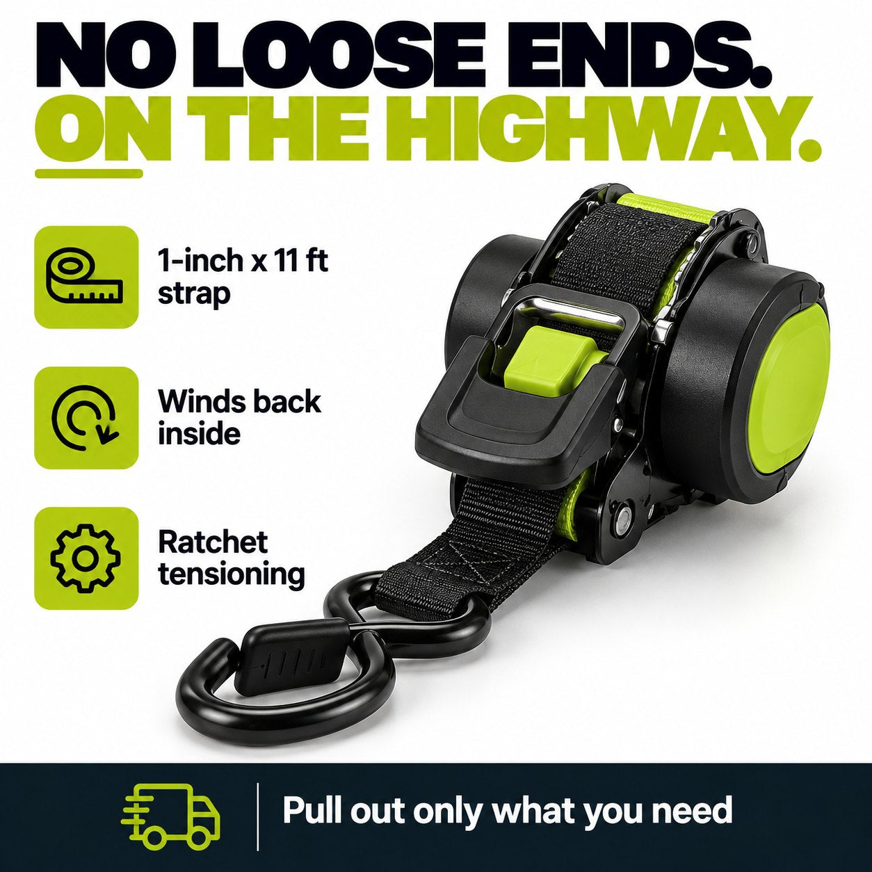 TechCar LockDown Retractable Ratchet Straps, 1" x 11 ft