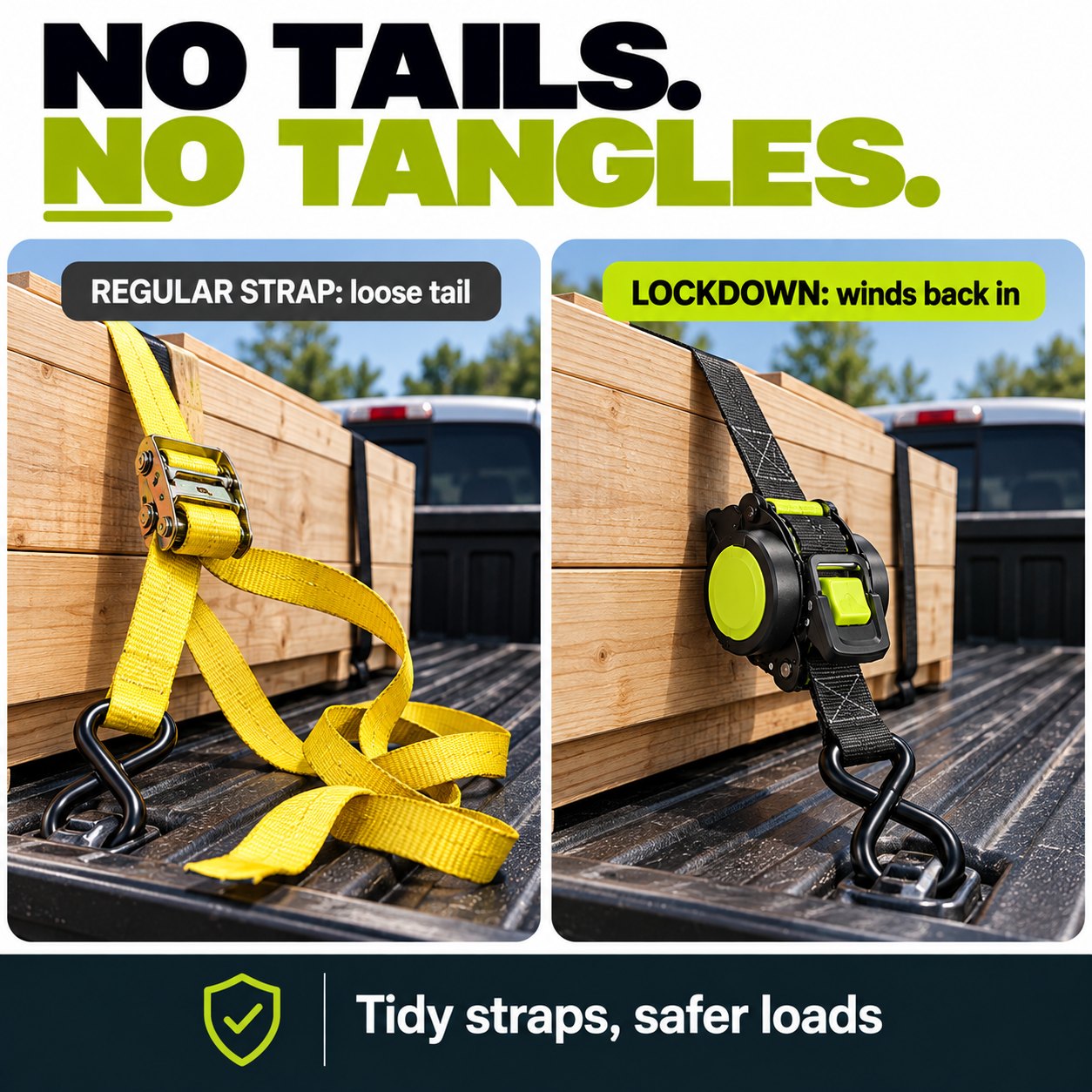 TechCar LockDown Retractable Ratchet Straps, 1" x 11 ft