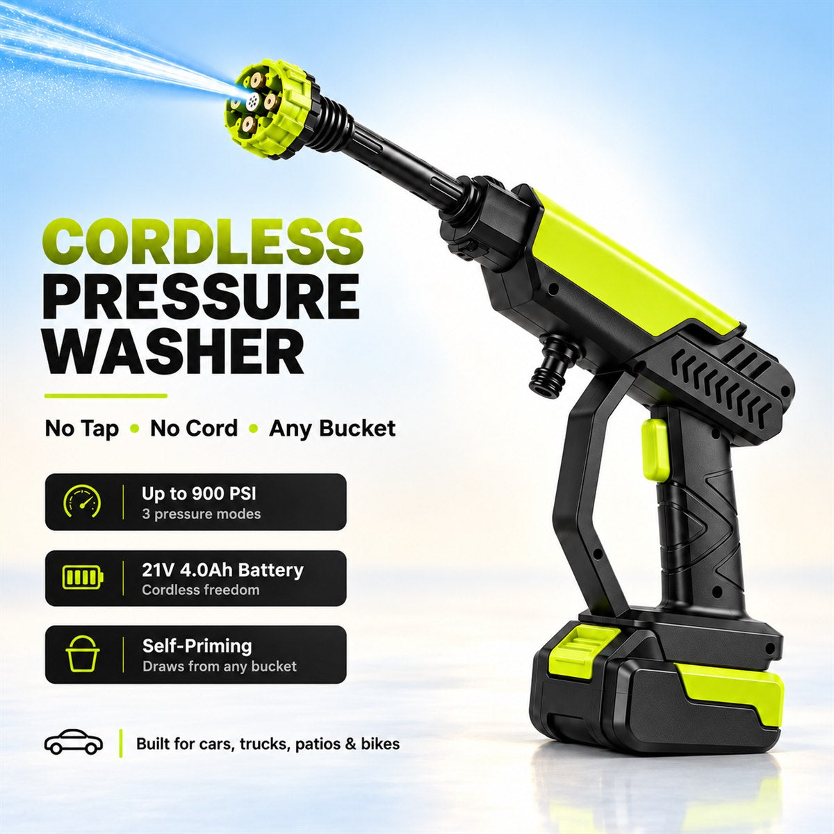 TechCar WashPro — Cordless Pressure Washer